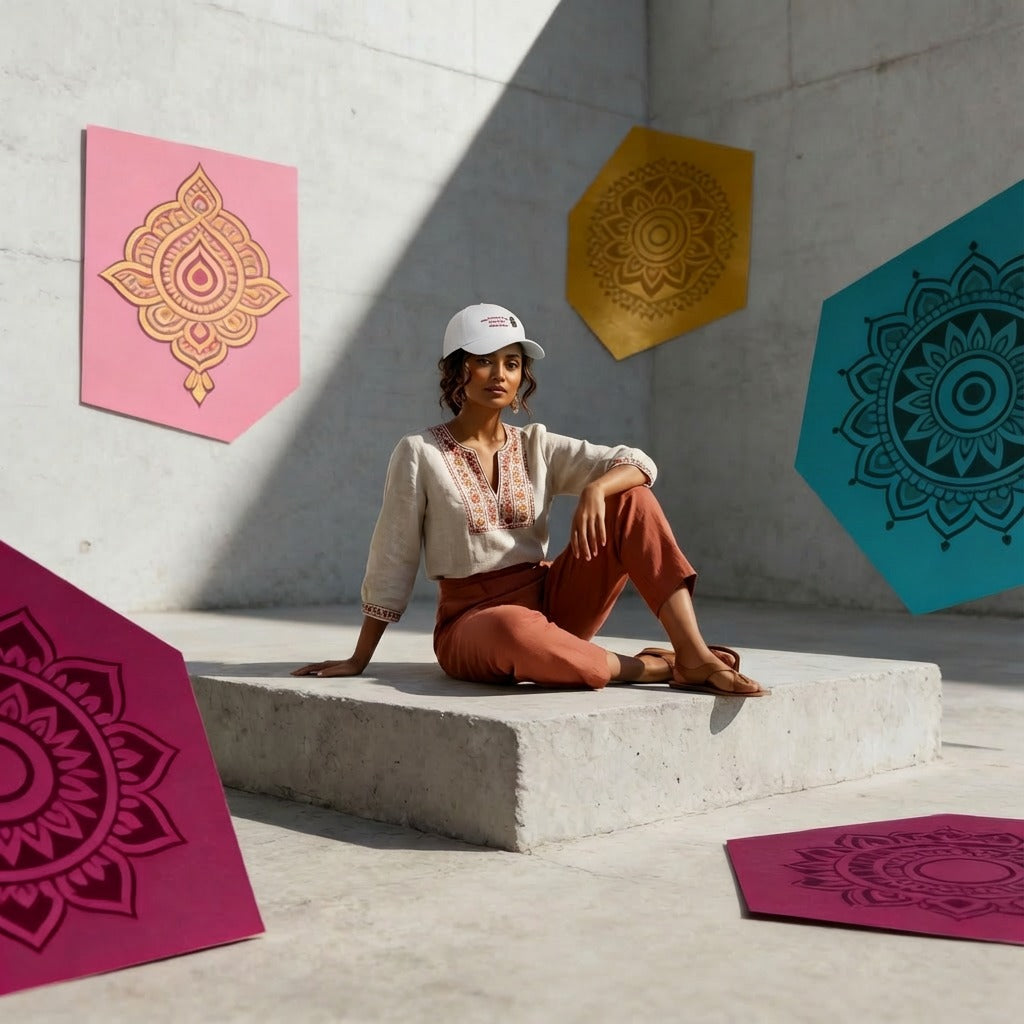 Desi Vibes “Cultural Roots” Embroidered Cap – Aesthetic Desi Girl Baseball Hat, White